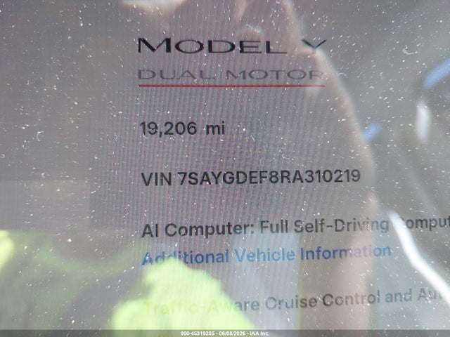 45319205 :رقم المزاد ، 7SAYGDEF8RA310219 vin ، 2024 Tesla Model Y Performance Dual Motor All-wheel Drive مزاد بيع