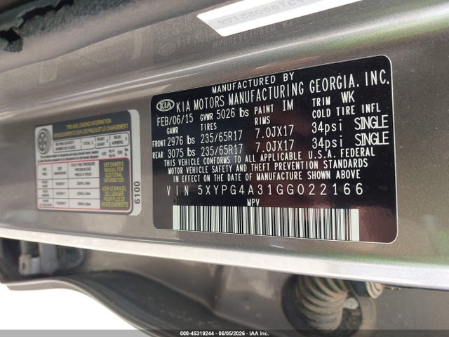 KIA Sorento 2.4l L 2016 5XYPG4A31GG022166 Image 9