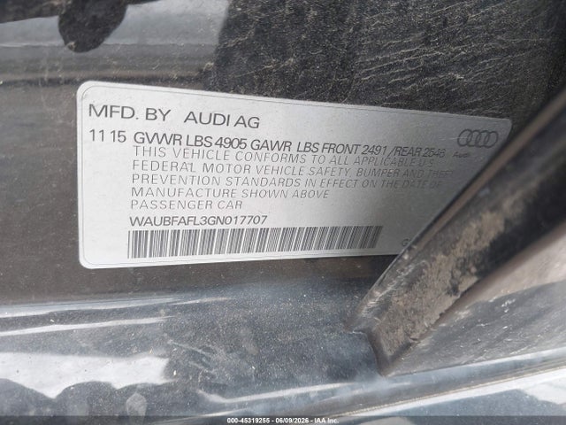 45319255 :رقم المزاد ، WAUBFAFL3GN017707 vin ، 2016 Audi A4 2.0t Premium مزاد بيع