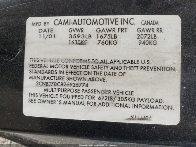 Продажа на аукционе авто 2002 Chevrolet Tracker Zr2, vin: 2CNBJ78C826925774, номер лота: 45319272