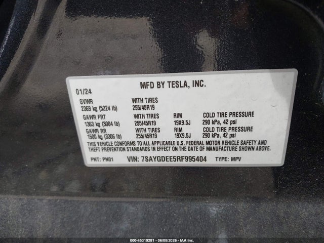 7SAYGDEE5RF995404 Tesla Model Y Long Range Dual Motor All-wheel Drive