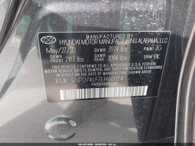 Продажа на аукционе авто 2020 Hyundai Elantra Se, vin: 5NPD74LF7LH601174, номер лота: 45319309