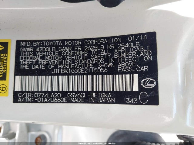 Продажа на аукционе авто 2014 Lexus Es 350, vin: JTHBK1GG0E2115056, номер лота: 45319337