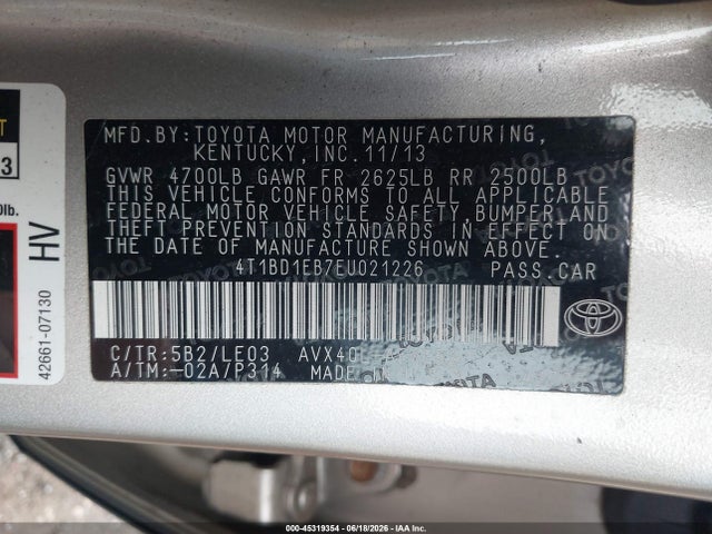 Продаж на аукціоні авто 2014 Toyota Avalon Hybrid Xle Touring, vin: 4T1BD1EB7EU021226, номер лоту: 45319354