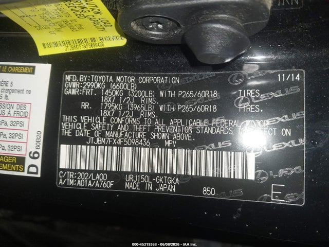 Продаж на аукціоні авто 2015 Lexus Gx 460, vin: JTJBM7FX4F5098436, номер лоту: 45319368
