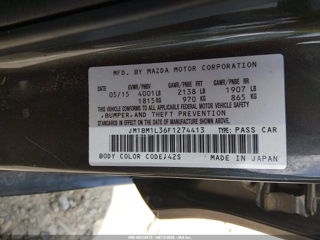 45319370 :رقم المزاد ، JM1BM1L36F1274413 vin ، 2015 Mazda Mazda3 S Touring مزاد بيع