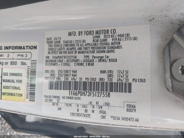 Продажа на аукционе авто 2015 Ford Fusion Se, vin: 1FA6P0H73F5127558, номер лота: 45319383