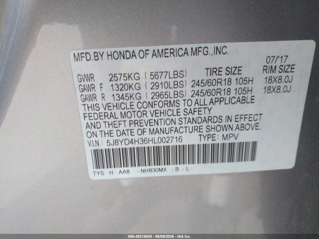 Продажа на аукционе авто 2017 Acura Mdx, vin: 5J8YD4H36HL002716, номер лота: 45319405