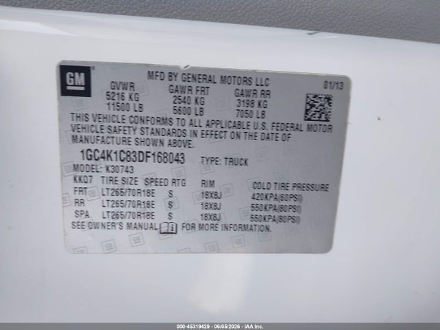 Продаж на аукціоні авто 2013 Chevrolet Silverado 3500hd Srw Ltz, vin: 1GC4K1C83DF168043, номер лоту: 45319429