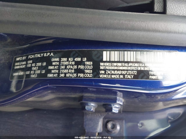 45319442 :رقم المزاد ، ZACNJBAB1KPJ75172 vin ، 2019 Jeep Renegade Sport 4x4 مزاد بيع