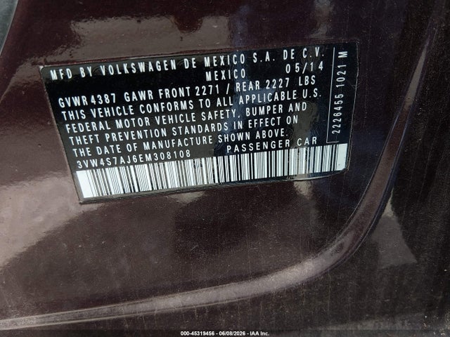 Aukcja sprzedaży 2014 Volkswagen Jetta Gli Edition 30, vin: 3VW4S7AJ6EM308108, numer aukcji: 45319456