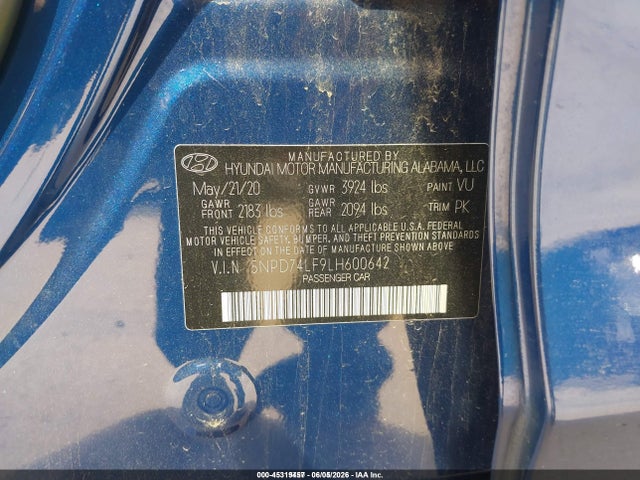 Продажа на аукционе авто 2020 Hyundai Elantra Se, vin: 5NPD74LF9LH600642, номер лота: 45319457