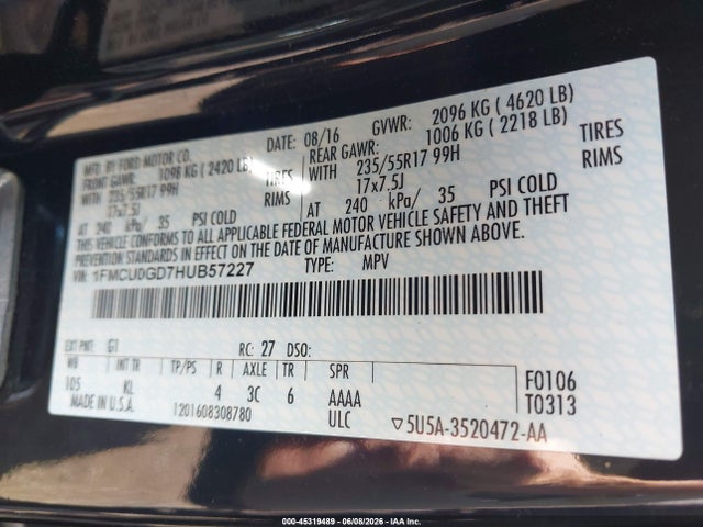 Продаж на аукціоні авто 2017 Ford Escape Se, vin: 1FMCU0GD7HUB57227, номер лоту: 45319489
