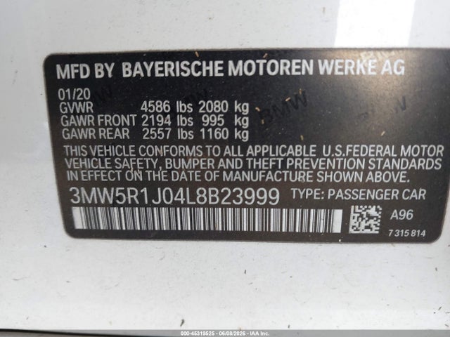 Продажа на аукционе авто 2020 Bmw 330i, vin: 3MW5R1J04L8B23999, номер лота: 45319525