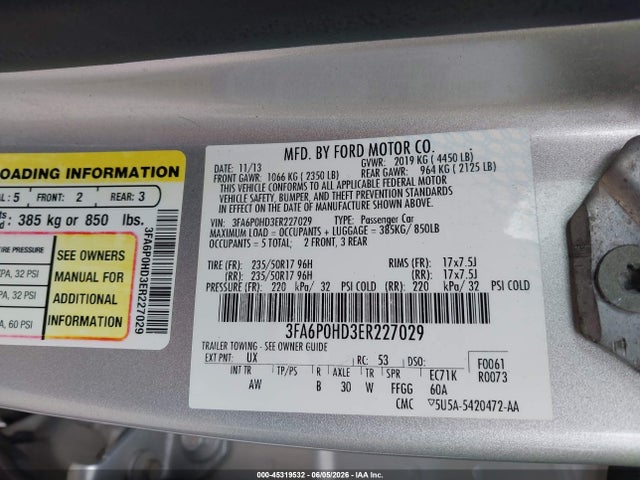 Aukcja sprzedaży 2014 Ford Fusion Se, vin: 3FA6P0HD3ER227029, numer aukcji: 45319532