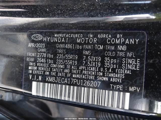 Aukcja sprzedaży 2023 Hyundai Tucson Hybrid Limited, vin: KM8JECA17PU126207, numer aukcji: 45319534