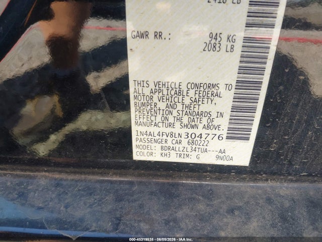 Продажа на аукционе авто 2020 Nissan Altima Platinum Vc-turbo Fwd, vin: 1N4AL4FV8LN304776, номер лота: 45319538