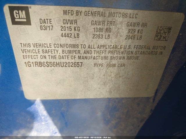 Продажа на аукционе авто 2017 Chevrolet Volt Premier, vin: 1G1RB6S56HU202657, номер лота: 45319539