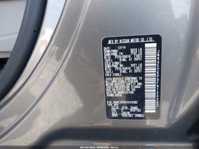 Продажа на аукционе авто 2015 Nissan Quest Sv, vin: JN8AE2KP5F9124382, номер лота: 45319545