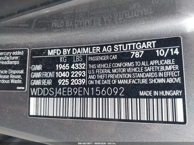 2014 Mercedes-benz Cla 250 მანქანა იყიდება აუქციონზე, vin: WDDSJ4EB9EN156092, აუქციონის ნომერი: 45319571