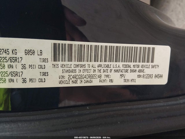 45319570 :رقم المزاد ، 2C4RDGBG4DR665140 vin ، 2013 Dodge Grand Caravan Se مزاد بيع