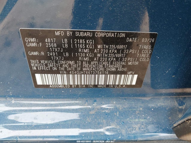 Продаж на аукціоні авто 2026 Subaru Crosstrek Wilderness, vin: 4S4GUHT66T3754116, номер лоту: 45319582
