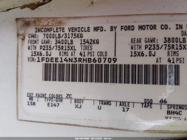 Aukcja sprzedaży 1994 Ford Econoline E150 Van, vin: 1FDEE14N3RHB60709, numer aukcji: 45319599