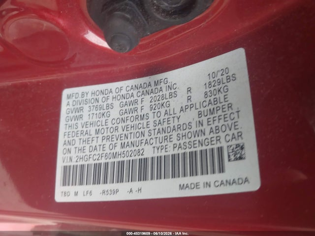 Honda Civic Lx 2021 2HGFC2F60MH502082 Image 9