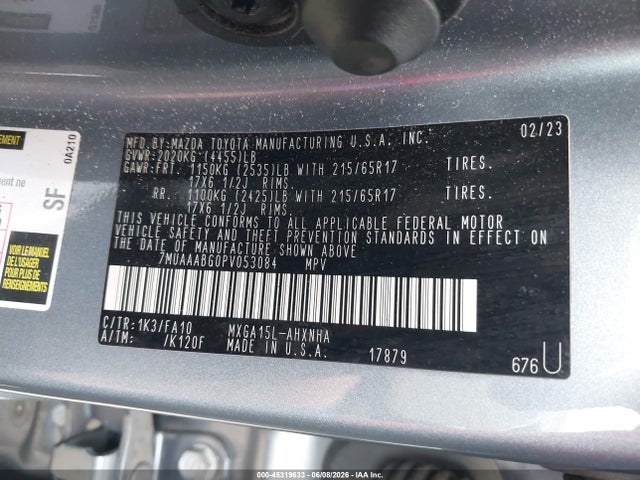 2023 Toyota Corolla Cross L მანქანა იყიდება აუქციონზე, vin: 7MUAAABG0PV053084, აუქციონის ნომერი: 45319633