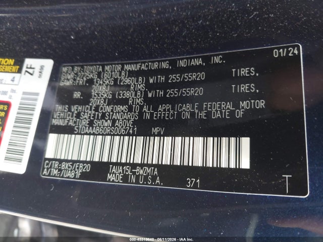 45319640 :رقم المزاد ، 5TDAAAB60RS006741 vin ، 2024 Lexus Tx 350 Premium مزاد بيع