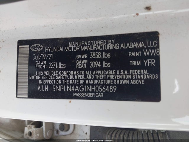 2022 Hyundai Elantra Sel მანქანა იყიდება აუქციონზე, vin: 5NPLN4AG1NH056489, აუქციონის ნომერი: 45319654