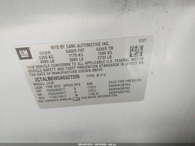 Auction sale of the 2010 Gmc Terrain Sle-1, vin: 2CTALBEW5A6327205, lot number: 45319741