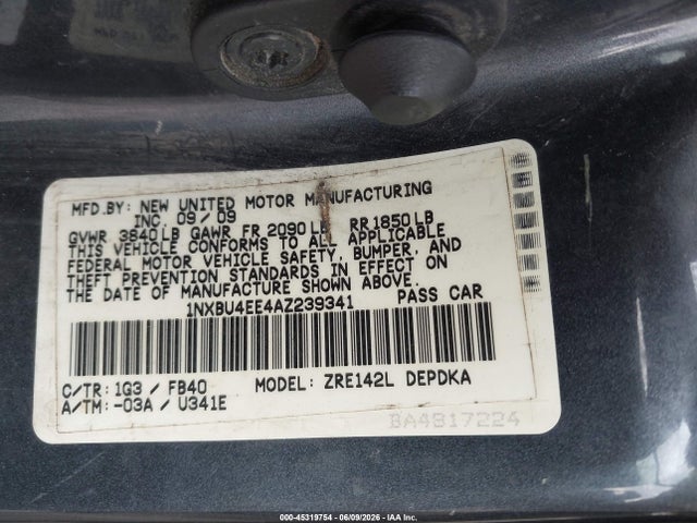 2010 Toyota Corolla მანქანა იყიდება აუქციონზე, vin: 1NXBU4EE4AZ239341, აუქციონის ნომერი: 45319754