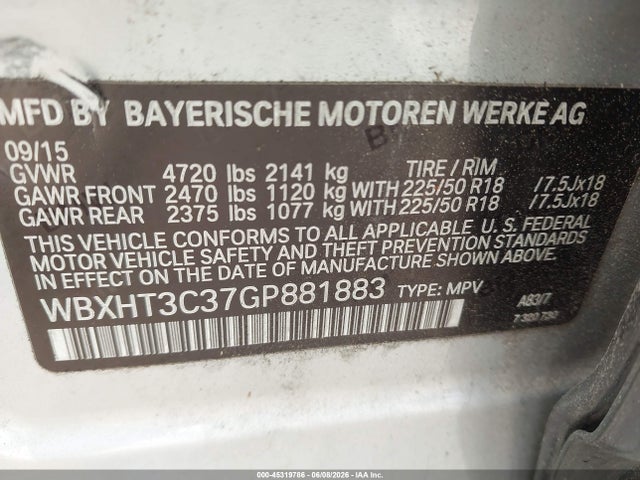 Продажа на аукционе авто 2016 Bmw X1 Xdrive28i, vin: WBXHT3C37GP881883, номер лота: 45319786
