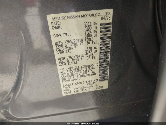 1N6AA1EC6PN114170 Nissan Titan S 4x4