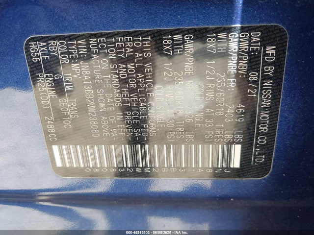 Aukcja sprzedaży 2021 Nissan Rogue Sv Intelligent Awd, vin: JN8AT3BB2MW238080, numer aukcji: 45319803