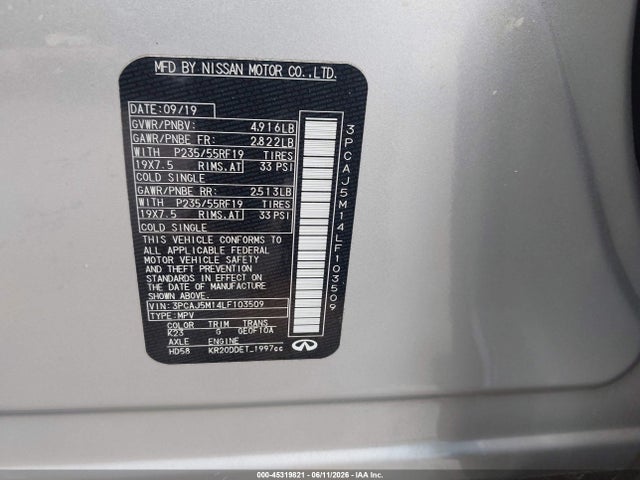 Aukcja sprzedaży 2020 Infiniti Qx50 Luxe, vin: 3PCAJ5M14LF103509, numer aukcji: 45319821