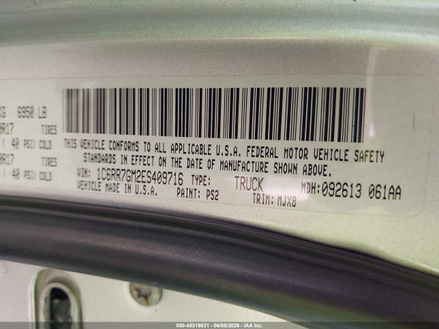 45319831 :رقم المزاد ، 1C6RR7GM2ES409716 vin ، 2014 Ram 1500 Big Horn مزاد بيع