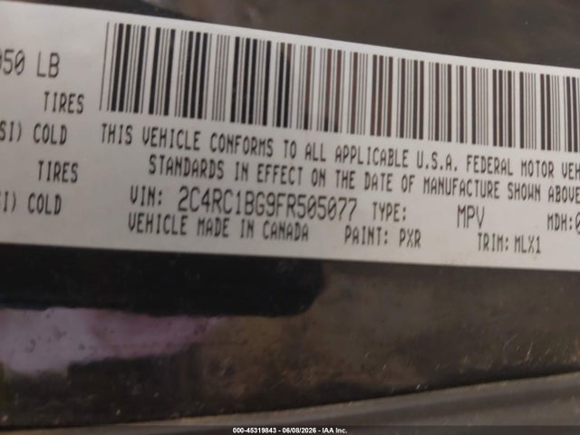 Продаж на аукціоні авто 2015 Chrysler Town & Country Touring, vin: 2C4RC1BG9FR505077, номер лоту: 45319843
