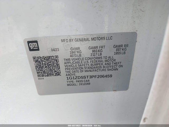 1G1ZD5ST3PF206459 Chevrolet Malibu Fwd 1lt