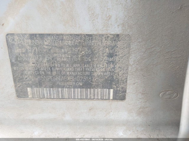 45319941 :رقم المزاد ، 5NPDH4AEXBH023187 vin ، 2011 Hyundai Elantra Gls مزاد بيع