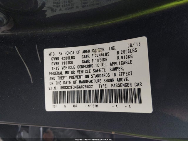 1HGCR2F34GA029832 Honda ACCORD LX
