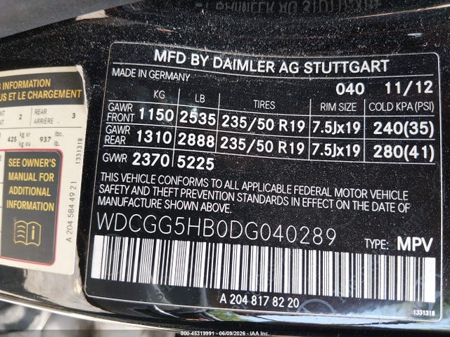 Aukcja sprzedaży 2013 Mercedes-benz Glk 350, vin: WDCGG5HB0DG040289, numer aukcji: 45319991