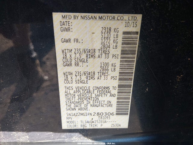 Aukcja sprzedaży 2015 Nissan Murano Sv, vin: 5N1AZ2MG1FN280306, numer aukcji: 45320000