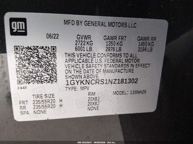 Aukcja sprzedaży 2022 Cadillac Xt5 Fwd Premium Luxury, vin: 1GYKNCRS1NZ181302, numer aukcji: 45320037