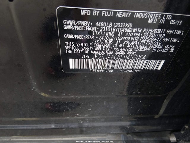 Продаж на аукціоні авто 2014 Subaru Forester 2.5i, vin: JF2SJAAC6EH452064, номер лоту: 45320060