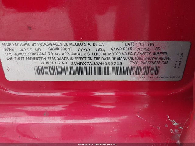Aukcja sprzedaży 2010 Volkswagen Jetta Se, vin: 3VWRX7AJ2AM059713, numer aukcji: 45320079