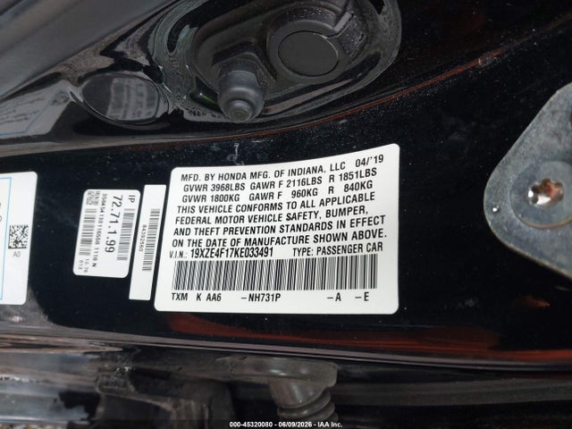 Продажа на аукционе авто 2019 Honda Insight Lx, vin: 19XZE4F17KE033491, номер лота: 45320080