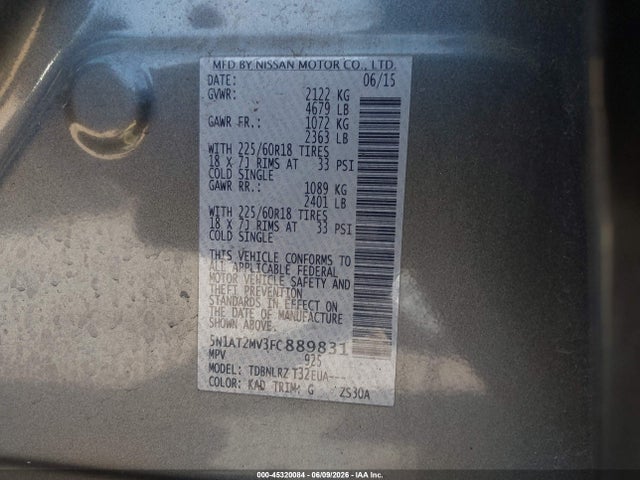 Nissan Rogue Sl 2015 5N1AT2MV3FC889831 Image 9
