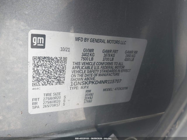 1GNSKPKD4NR115707 Chevrolet Tahoe 4wd Z71